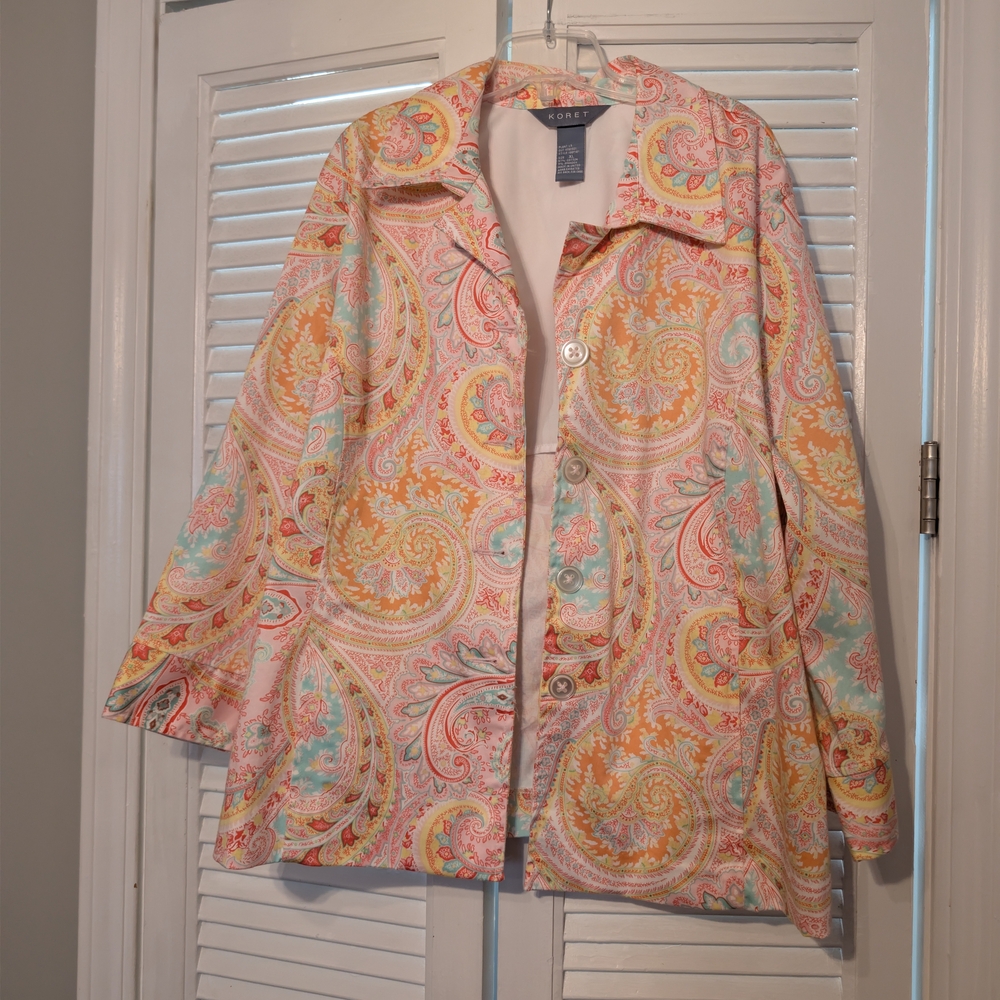 Koret Pastel Paisley Button Jacket - Pink, Yellow & Mint